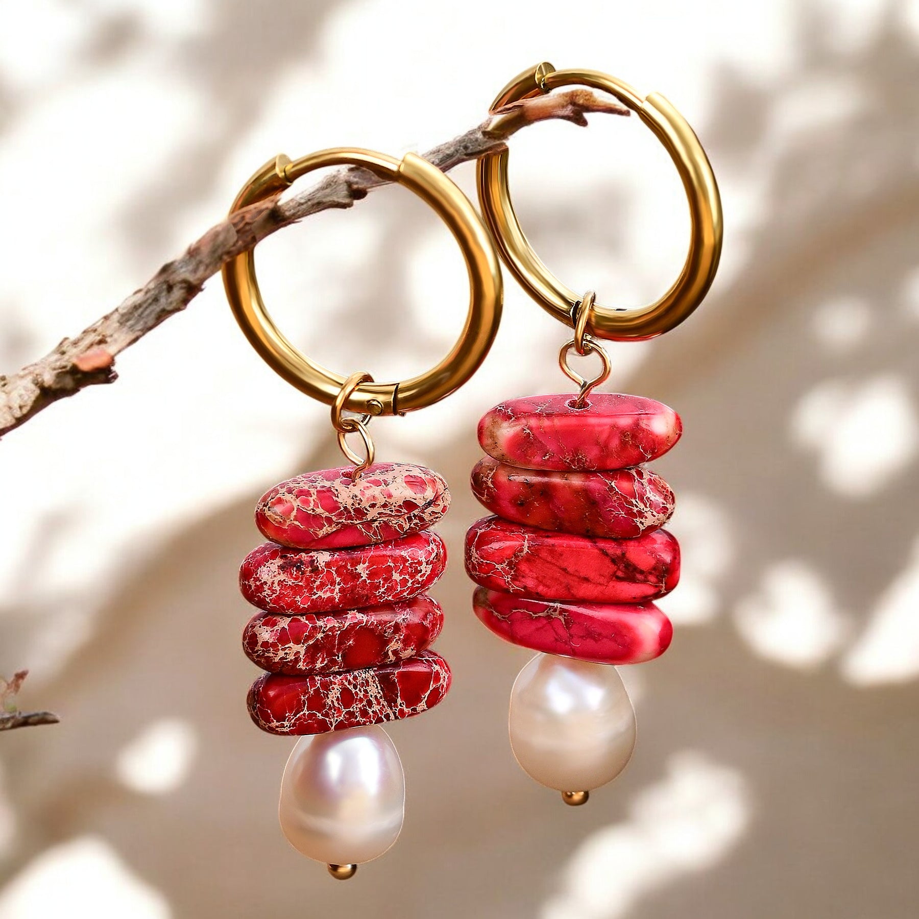 Pendientes de aro Ocean Bliss Pearl & Jade Jasper