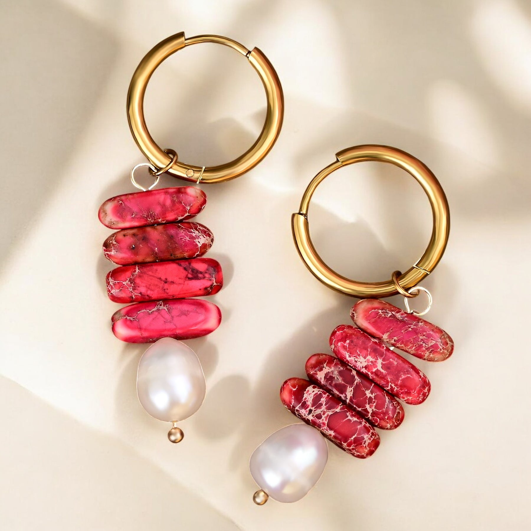 Pendientes de aro Ocean Bliss Pearl & Jade Jasper