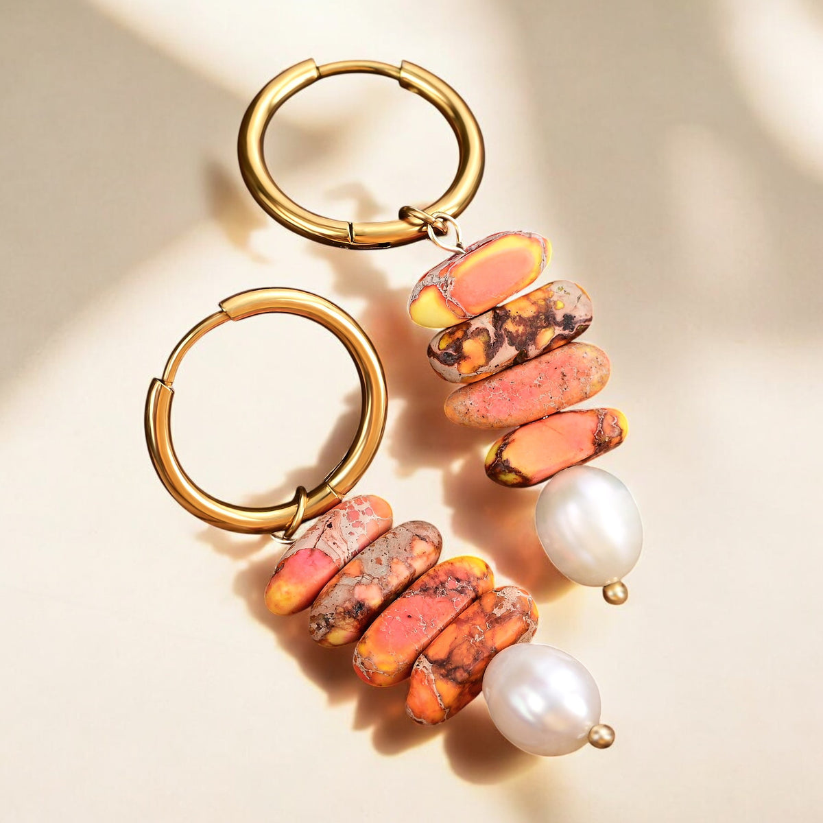 Pendientes de aro Ocean Bliss Pearl y Jaspe Aventurina