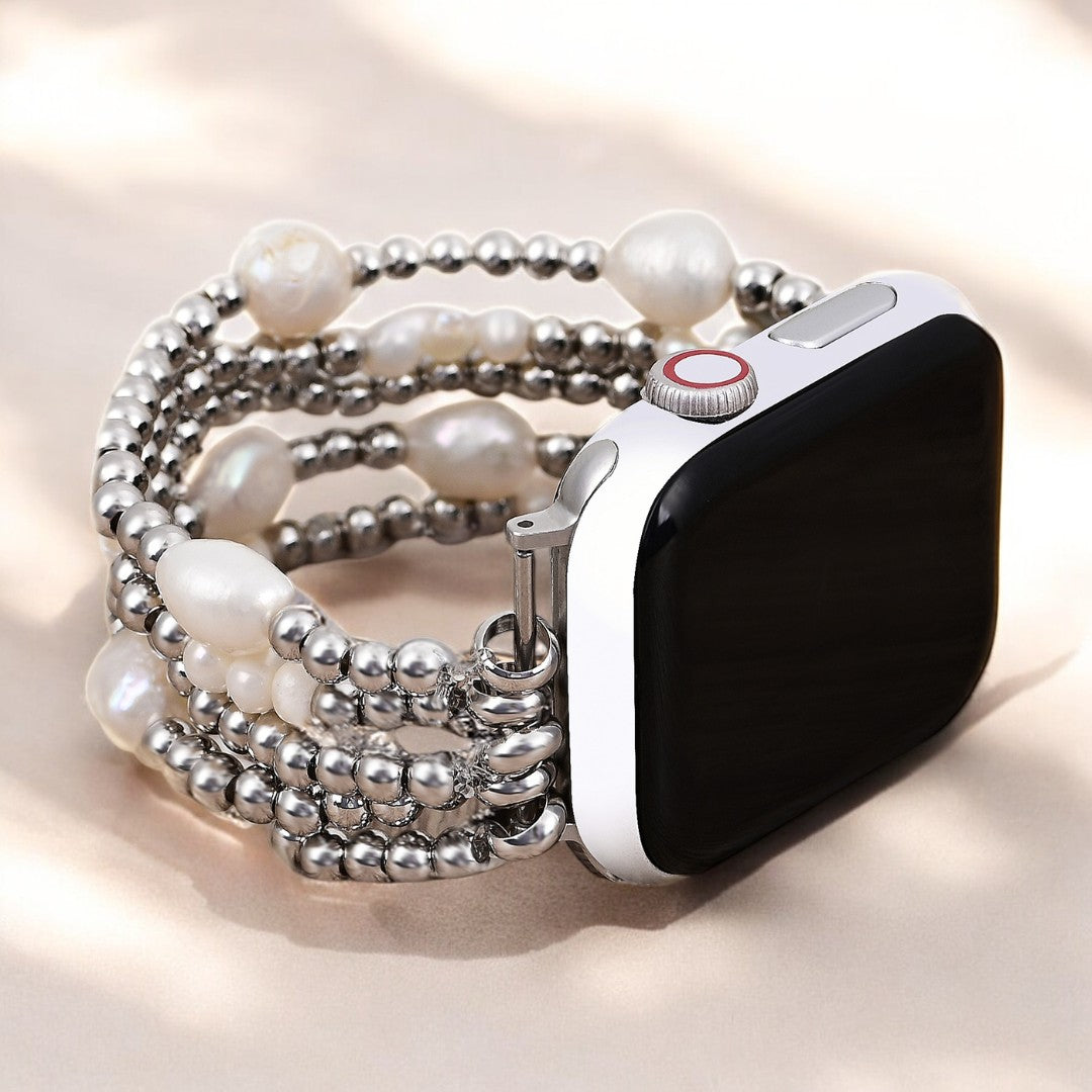 Correa elástica de perla y plata para Apple Watch