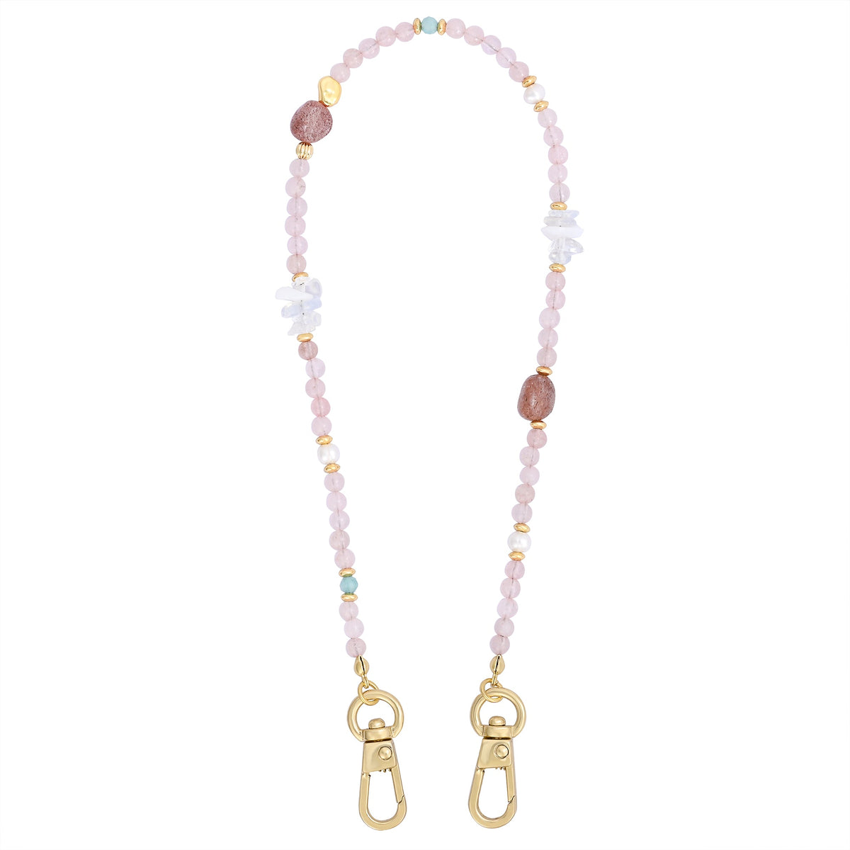 Cadena para teléfono con charm de cuarzo rosa
