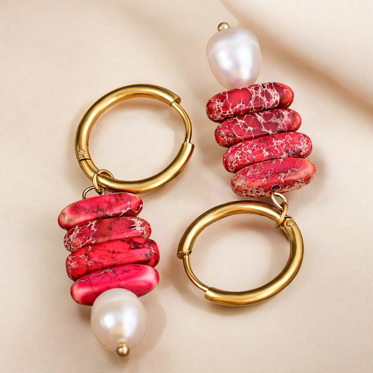 Pendientes de aro Ocean Bliss Pearl & Jade Jasper