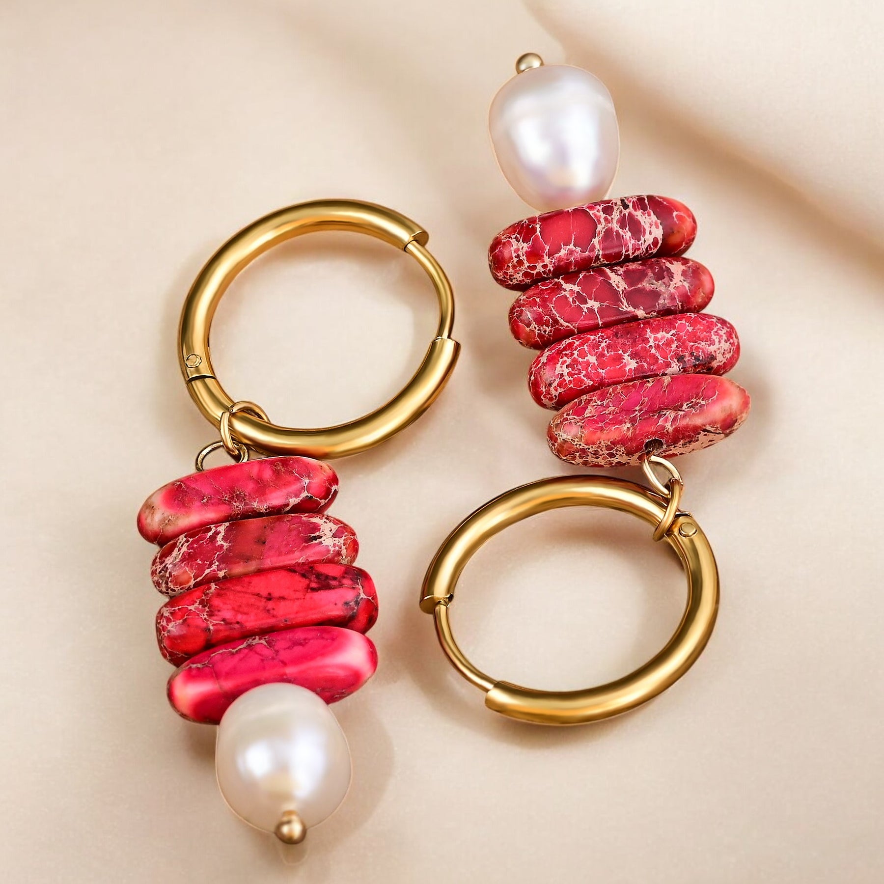 Pendientes de aro Ocean Bliss Pearl & Jade Jasper