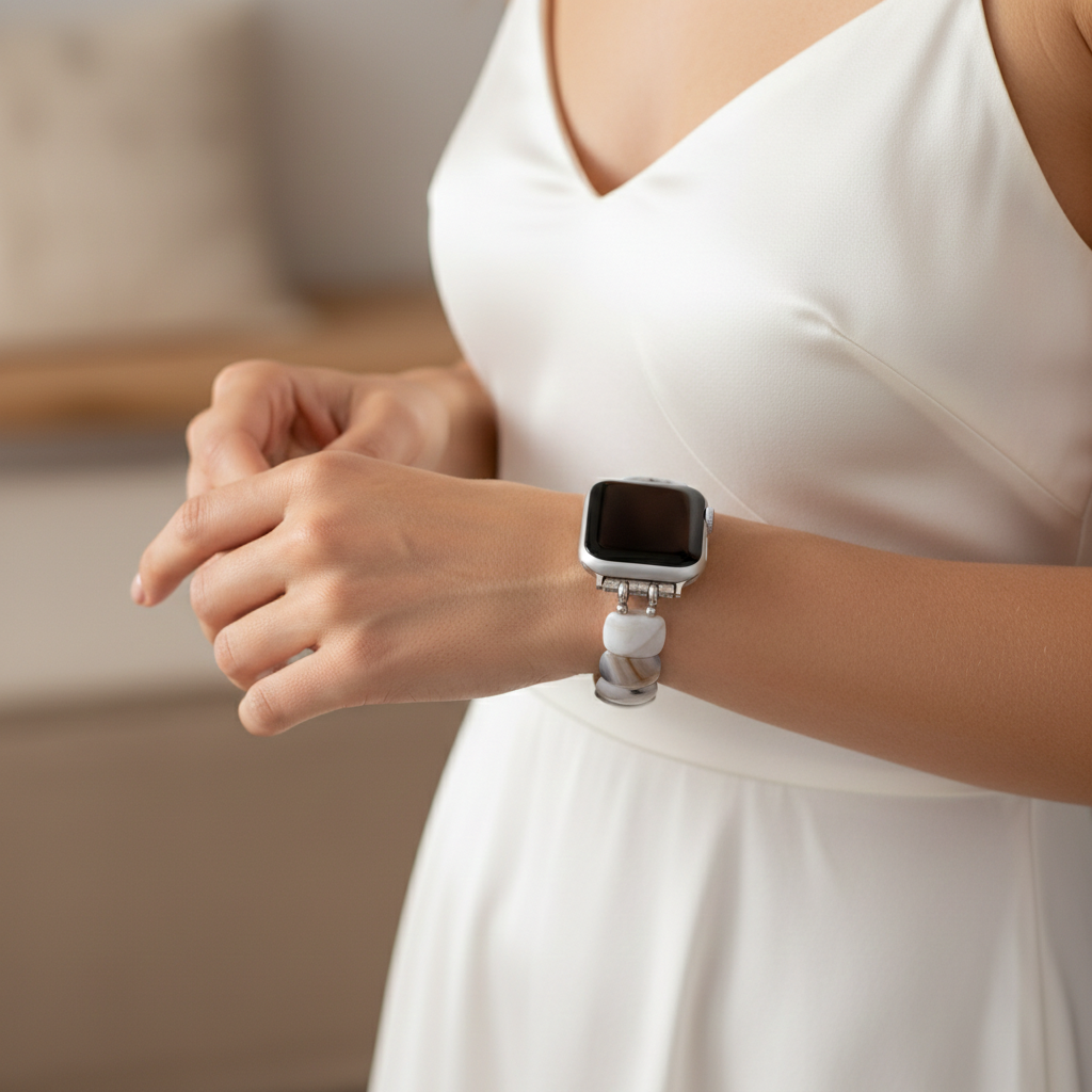 Correa elástica color marfil Aura para Apple Watch
