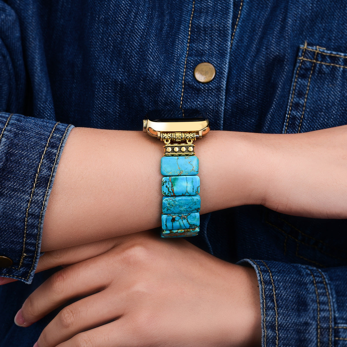 Correa elástica de jaspe tibetano turquesa para Apple Watch