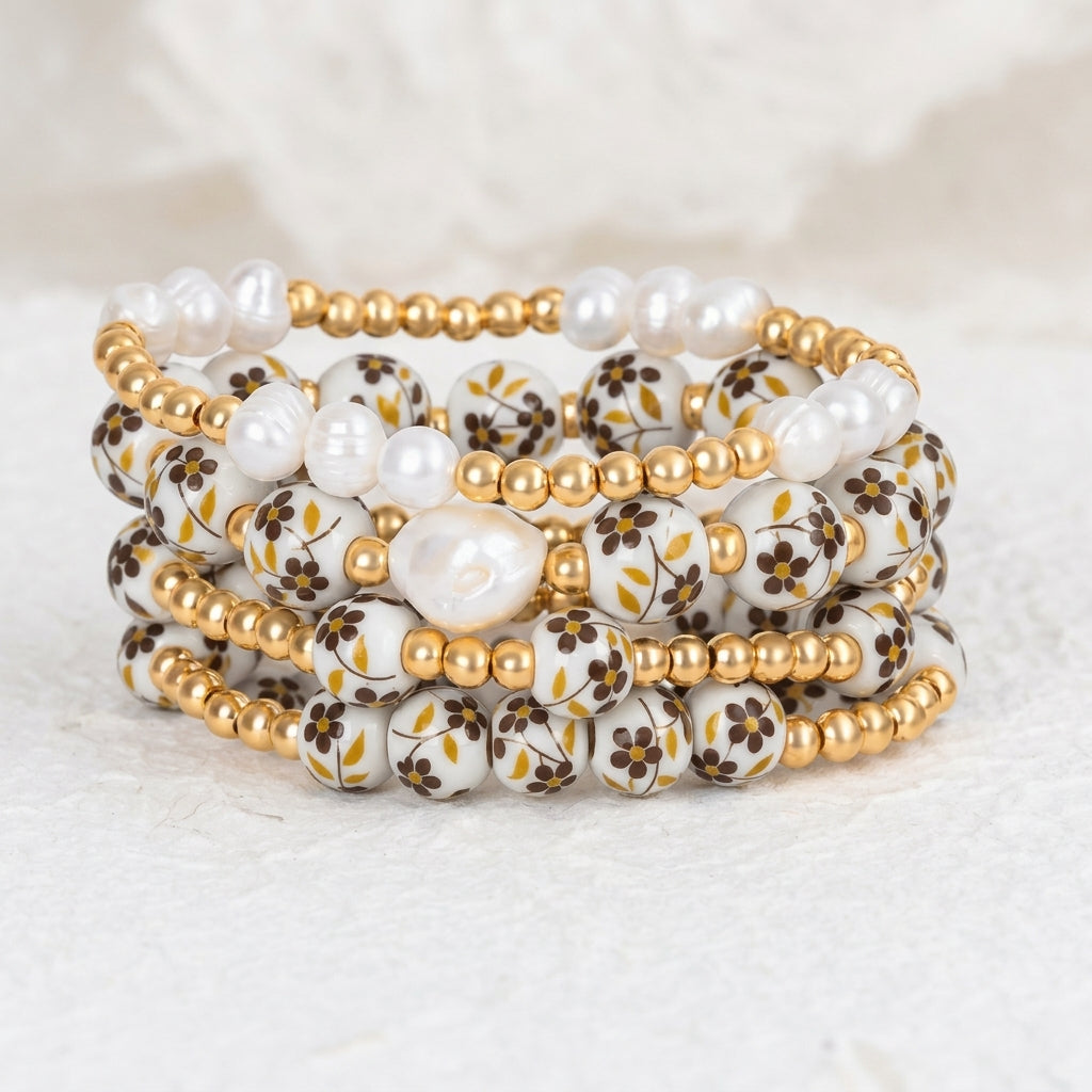 Conjunto de pulseras Porcelain Garden Golden Meadow
