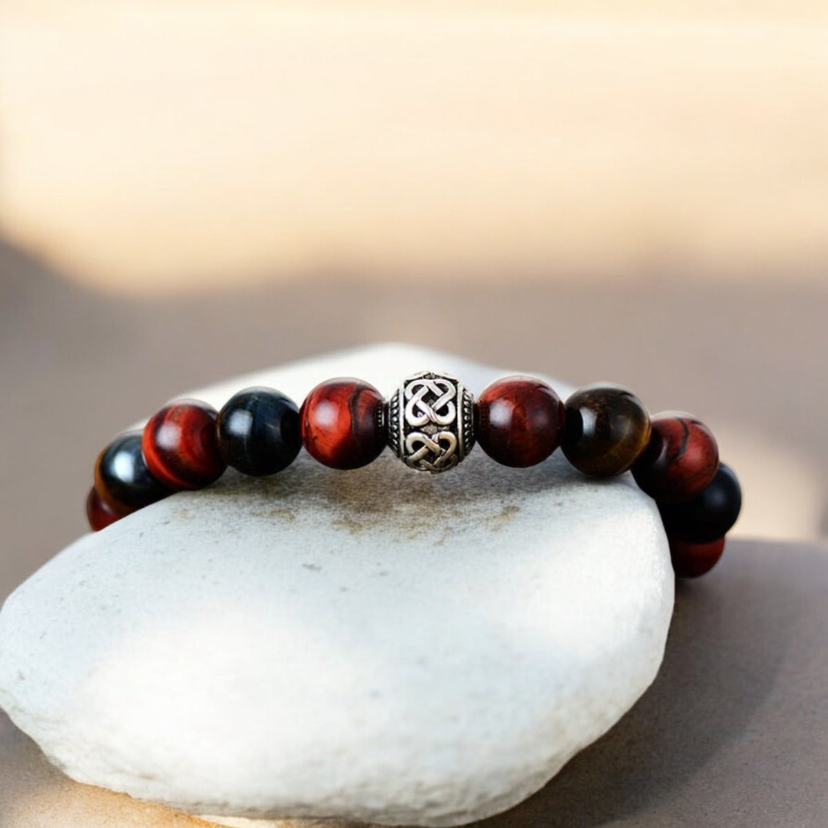 Pulsera de Buda para Hombre con Ojo de Tigre Rojo