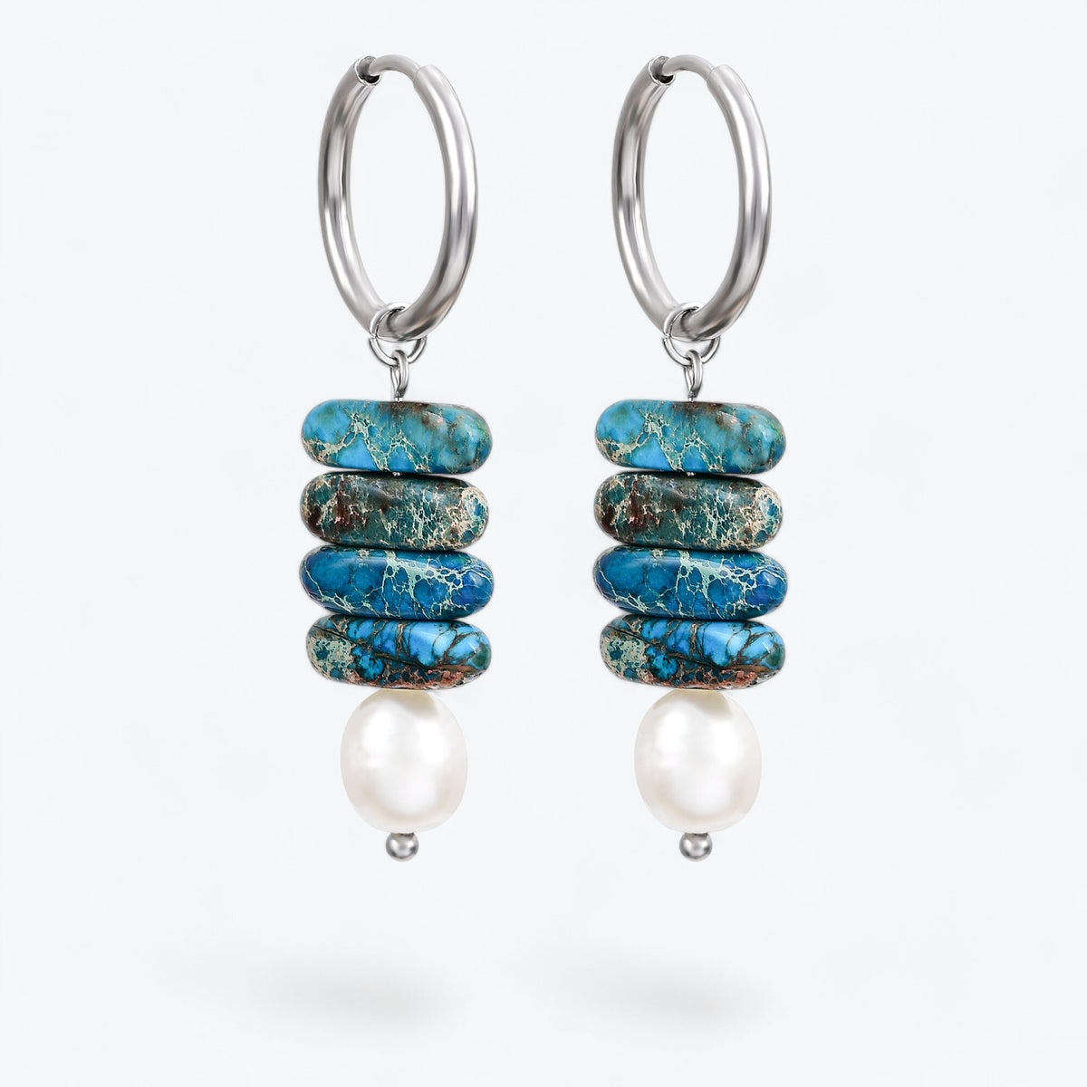 Pendientes de aro Ocean Bliss Pearl y Blue Jasper