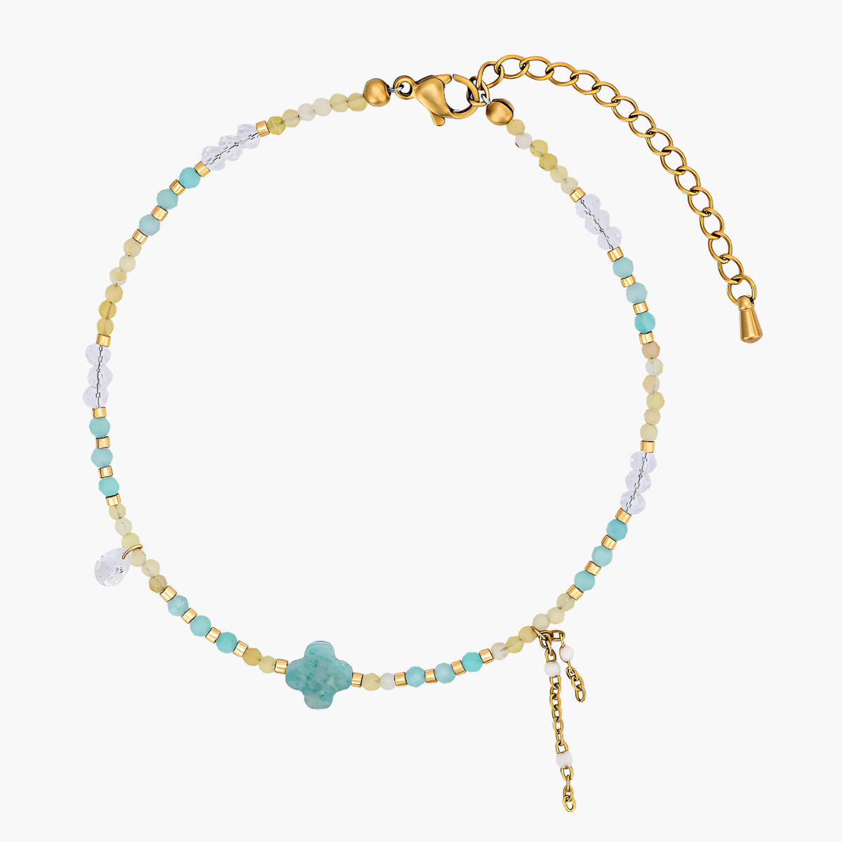Tobillera con encanto de trébol de amazonita azul verdosa