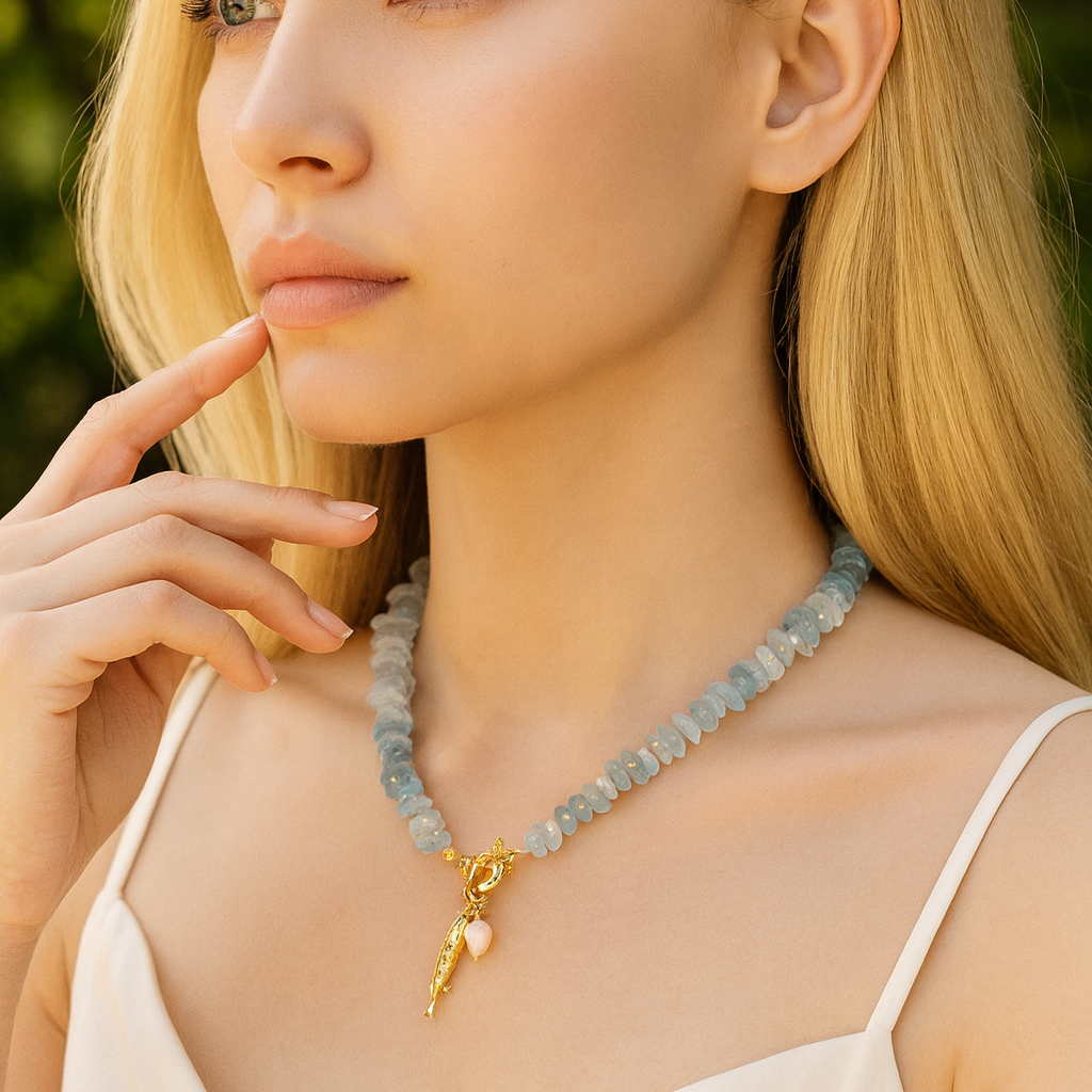 Collar con colgante de perla aguamarina