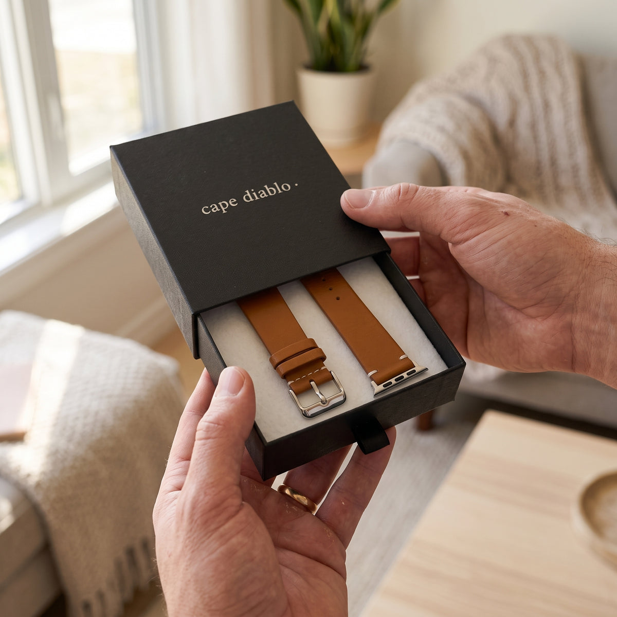 Correa de cuero marrón para Apple Watch para hombre