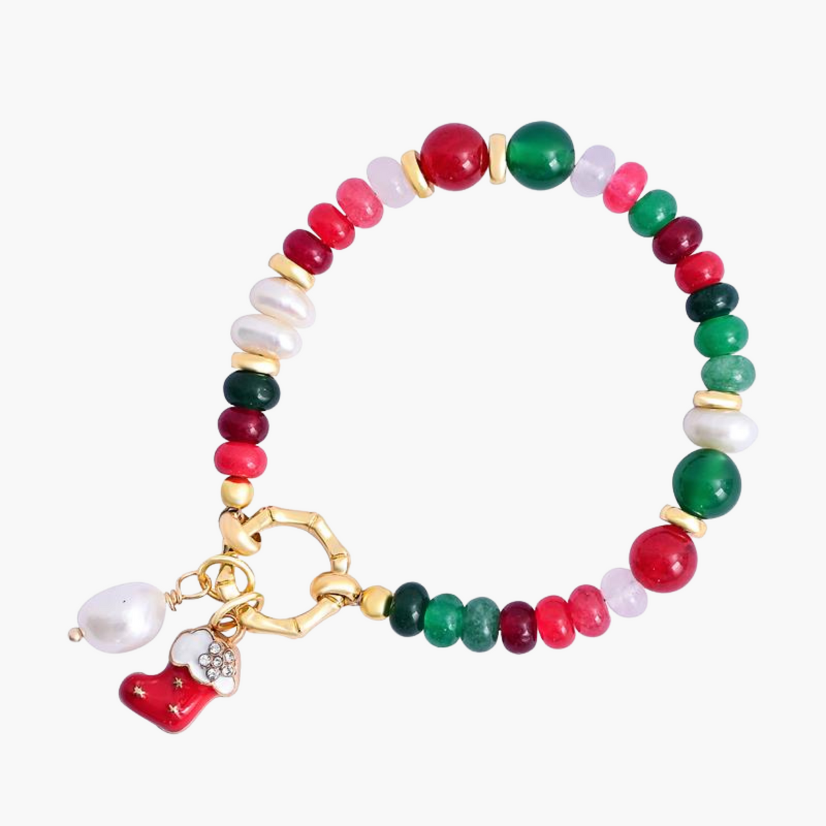 Pulsera de perlas con brillo navideño
