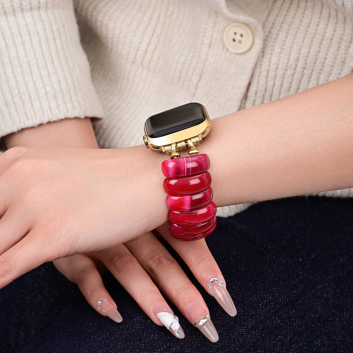 Correa elástica Crimson Mirage Agate para Apple Watch