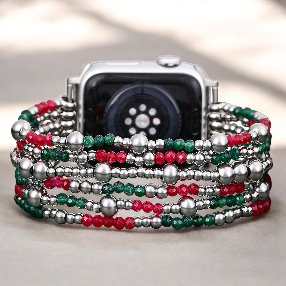 Correa elástica de elegancia plateada festiva para Apple Watch