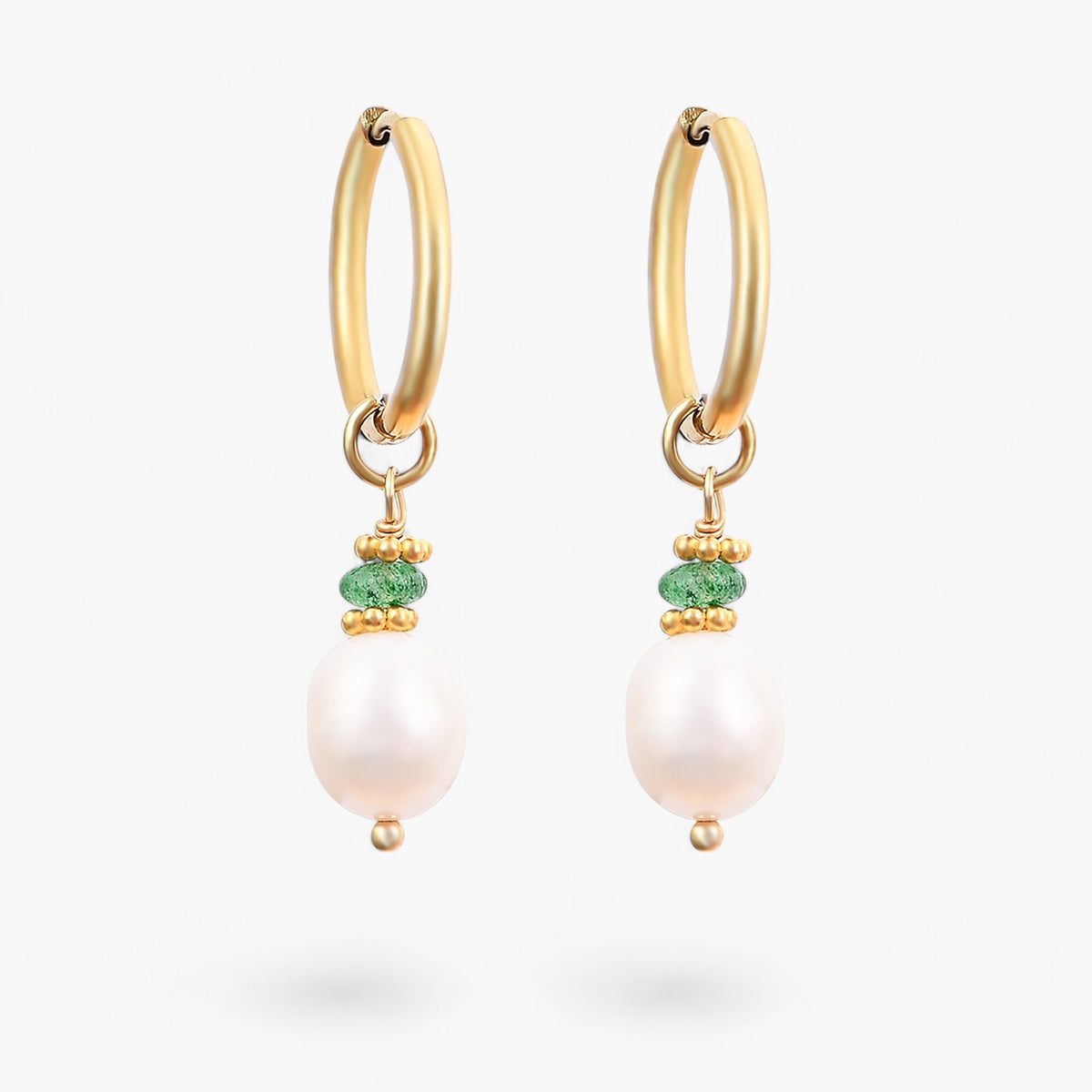 Pendientes de aro Golden Grace Pearl y Green Agate
