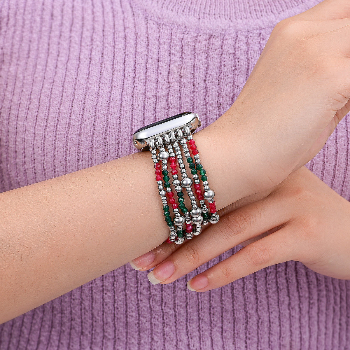 Correa elástica de elegancia plateada festiva para Apple Watch