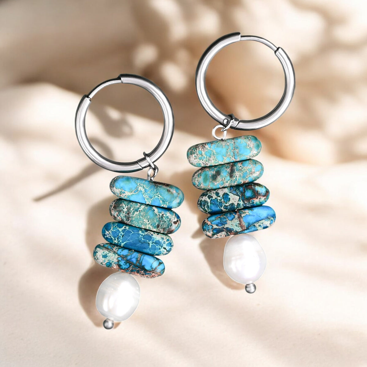 Pendientes de aro Ocean Bliss Pearl y Blue Jasper