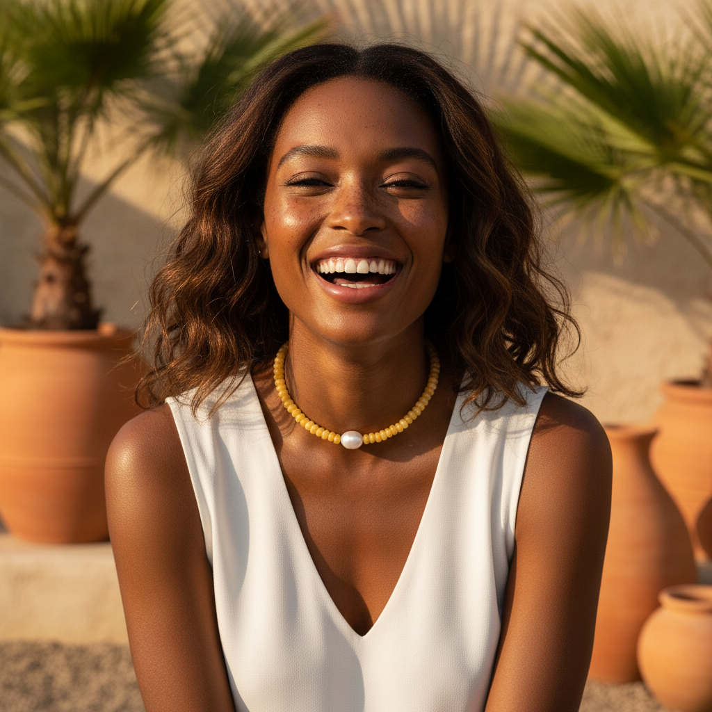 Collar de perlas de citrino dorado