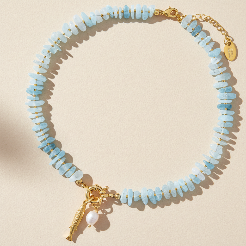 Collar con colgante de perla aguamarina