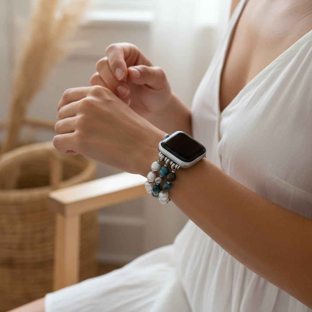 Correa elástica negra platino para Apple Watch