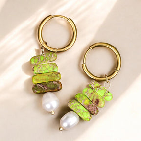 Aros Colgantes de Perla Ocean Bliss y Jaspe Verde