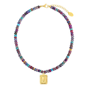 Collar de burbujas con inicial de gema vibrante