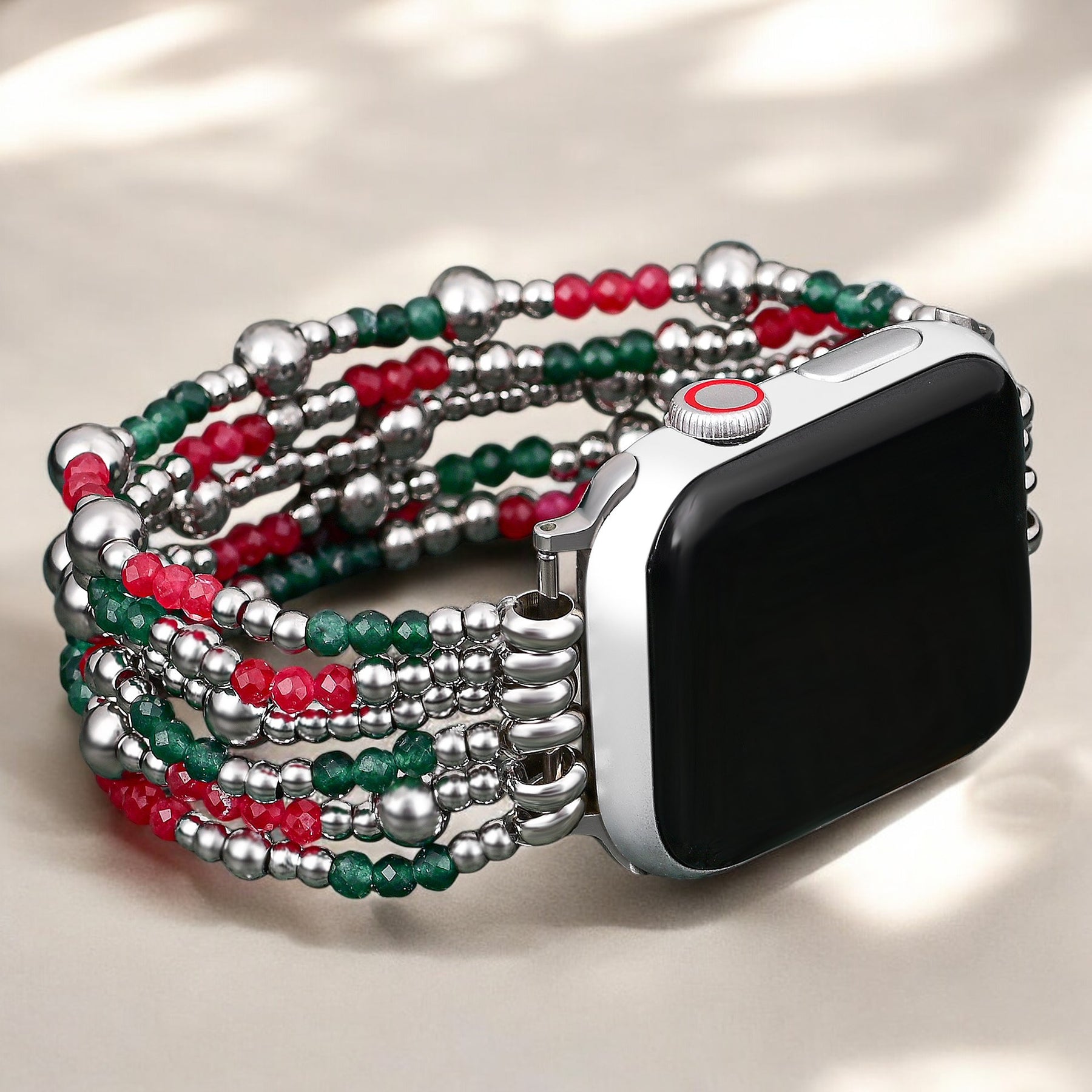 Correa elástica de elegancia plateada festiva para Apple Watch