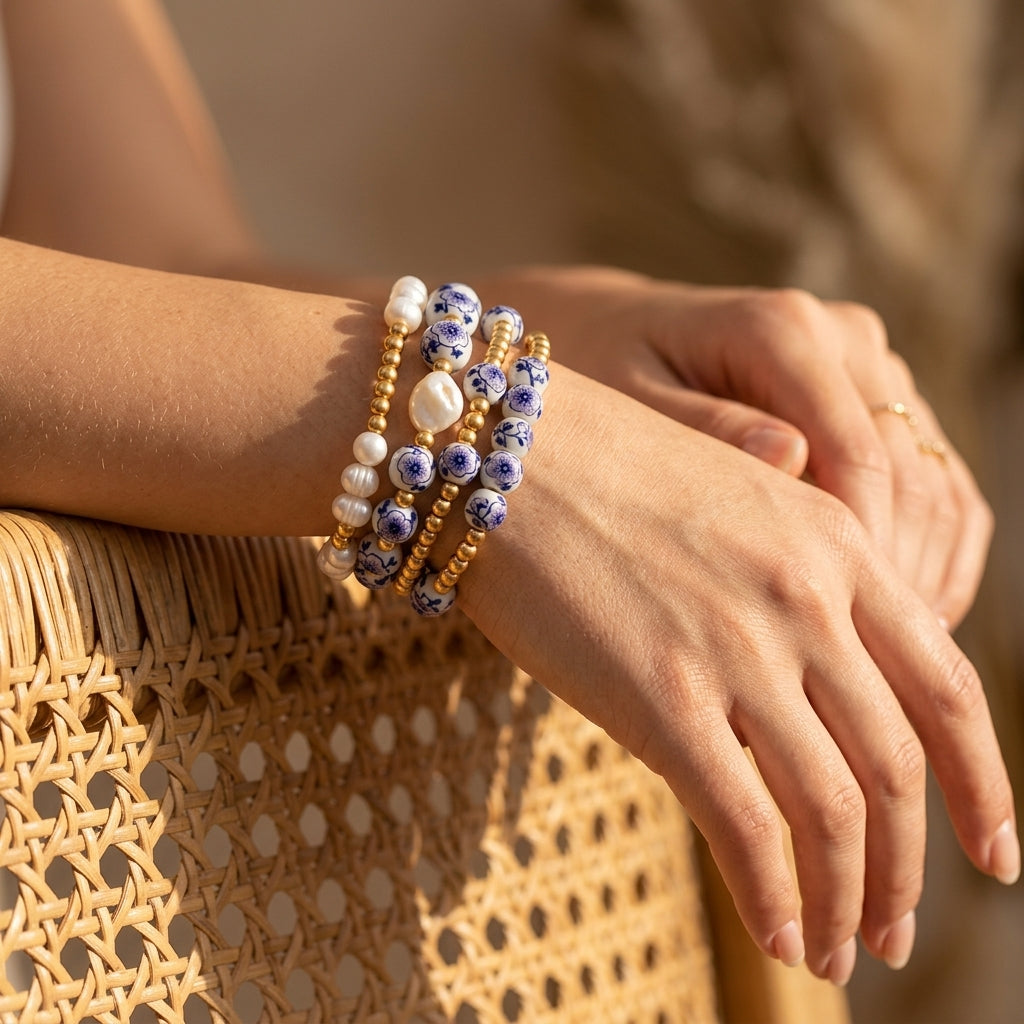 Conjunto de pulseras Porcelain Garden Lavender Bloom