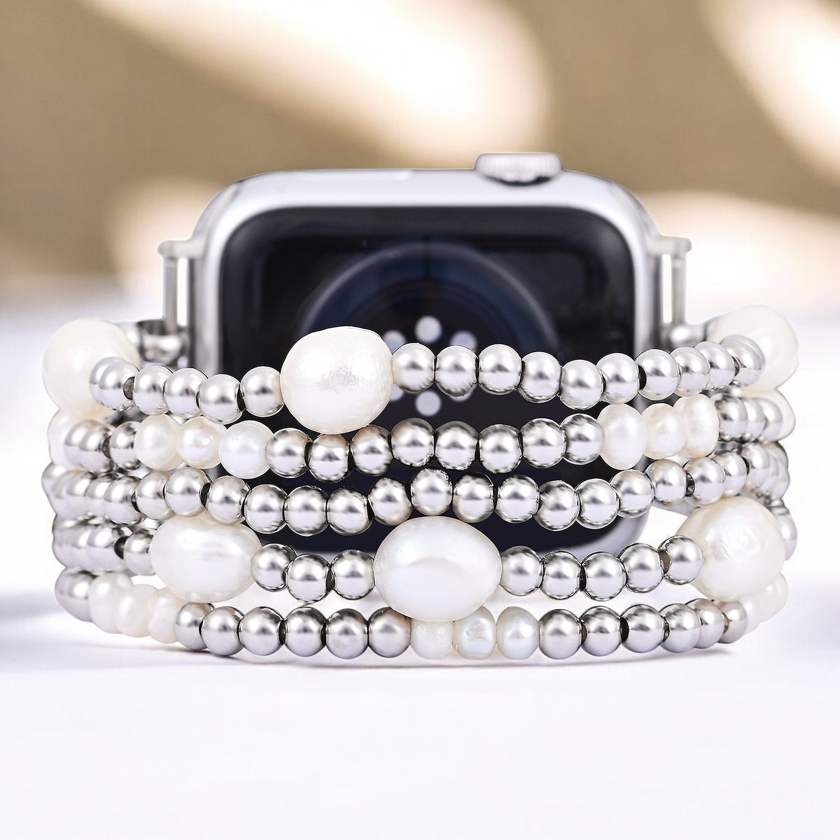 Correa elástica de perla y plata para Apple Watch