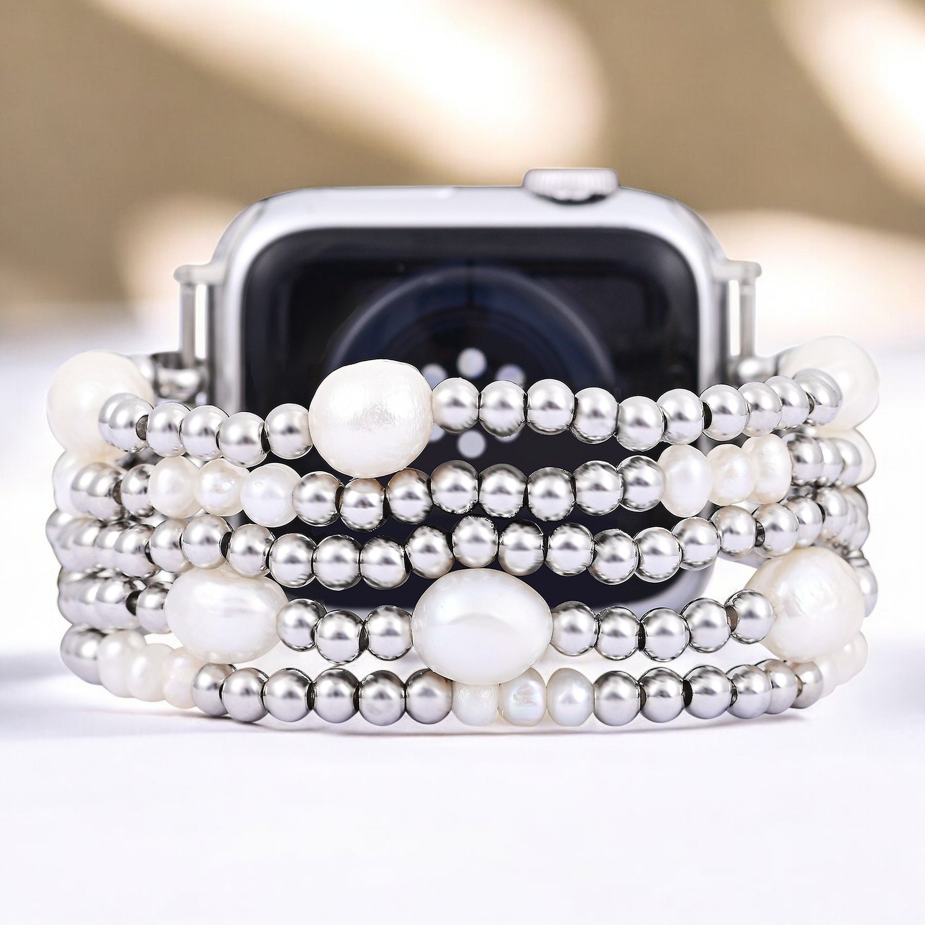 Correa elástica de perla y plata para Apple Watch