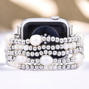 Correa elástica de perla y plata para Apple Watch