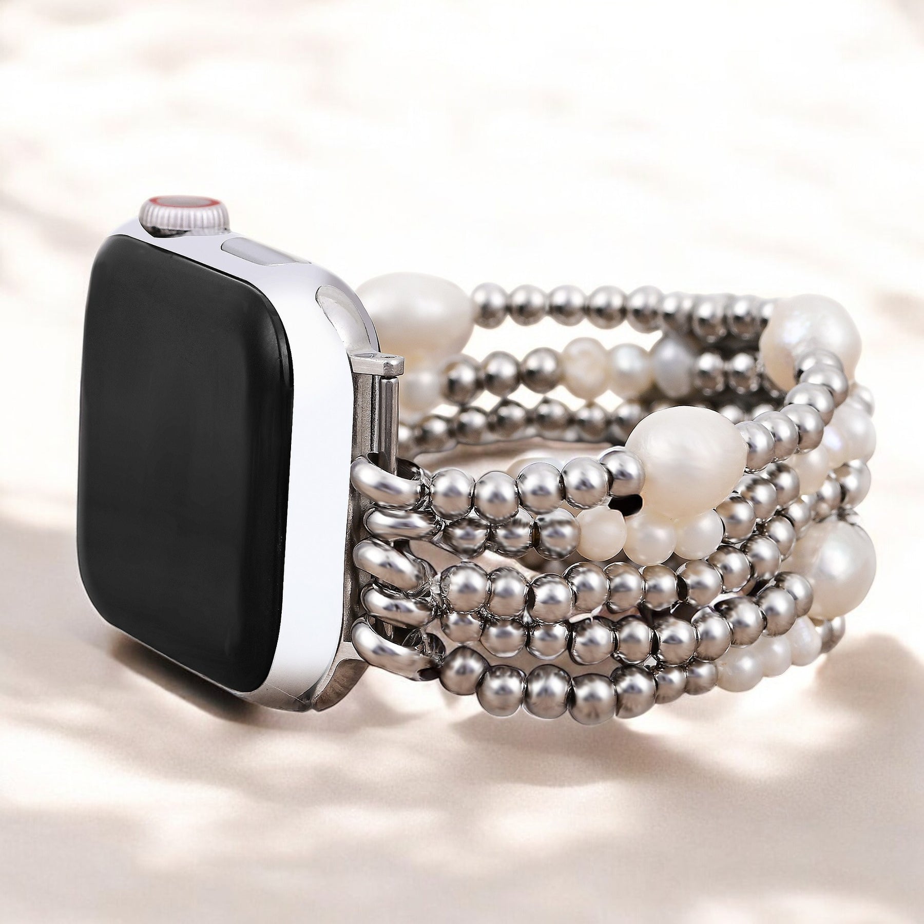 Correa elástica de perla y plata para Apple Watch