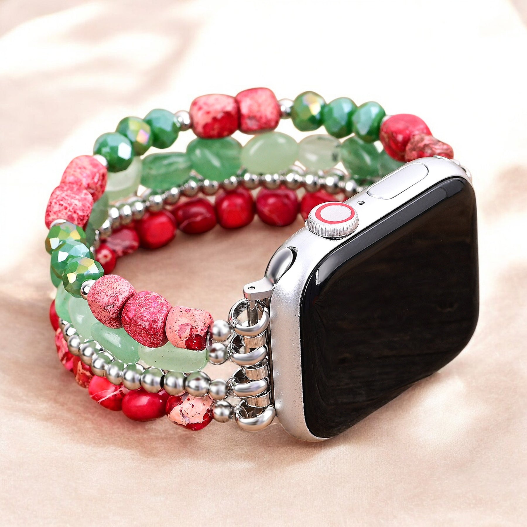Correa navideña Apple Watch con elegancia plateada de Evergreen