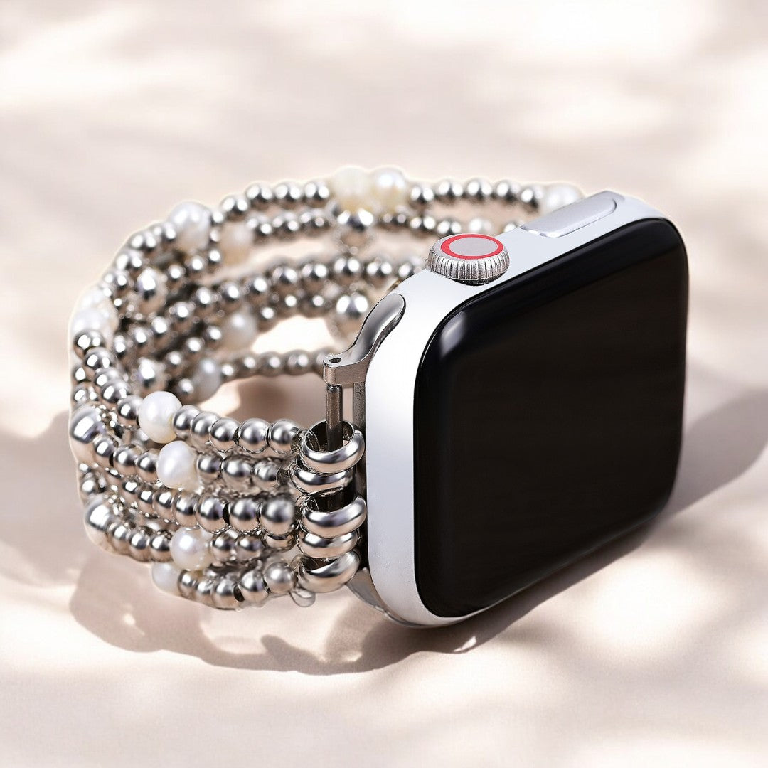 Correa elástica Apple Watch en color dorado y perlado