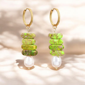 Aros Colgantes de Perla Ocean Bliss y Jaspe Verde