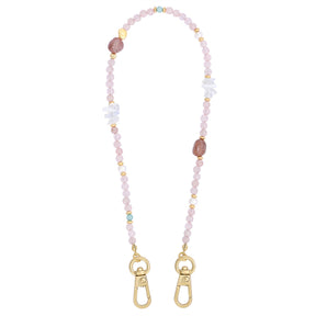 Cadena para teléfono con charm de cuarzo rosa
