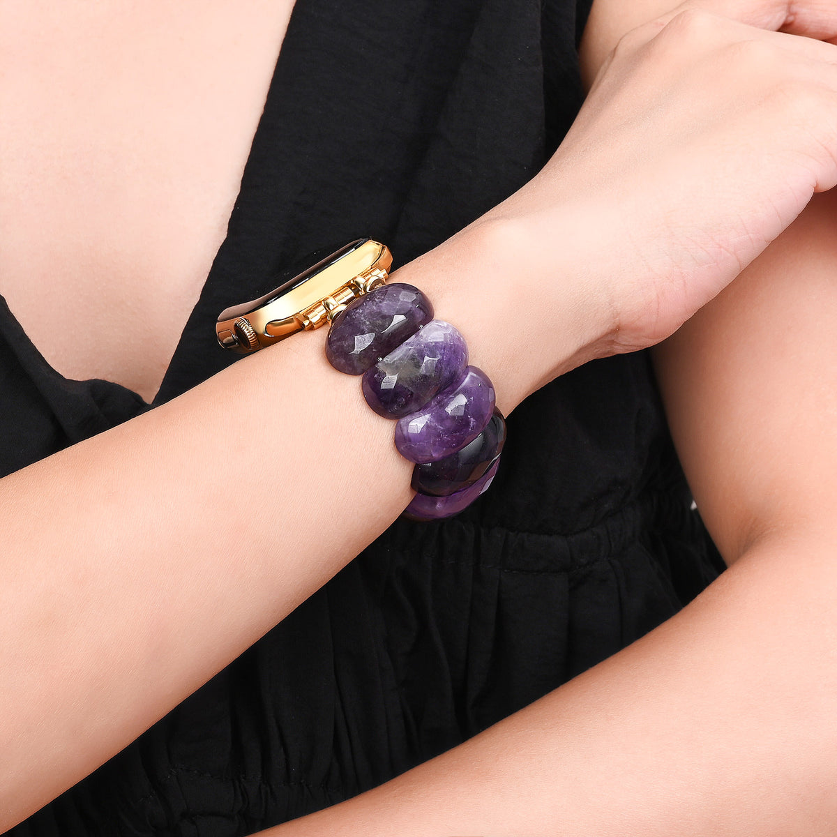 Correa elástica de protección de amatista curativa para Apple Watch