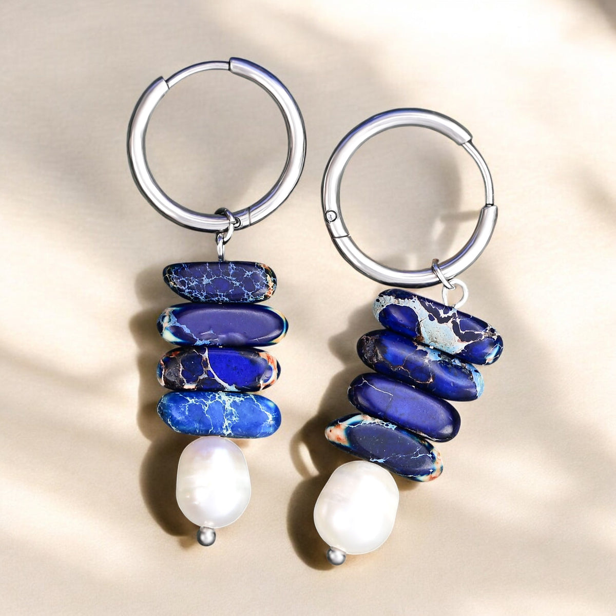 Aros Colgantes de Perla Ocean Bliss y Jaspe Lápiz