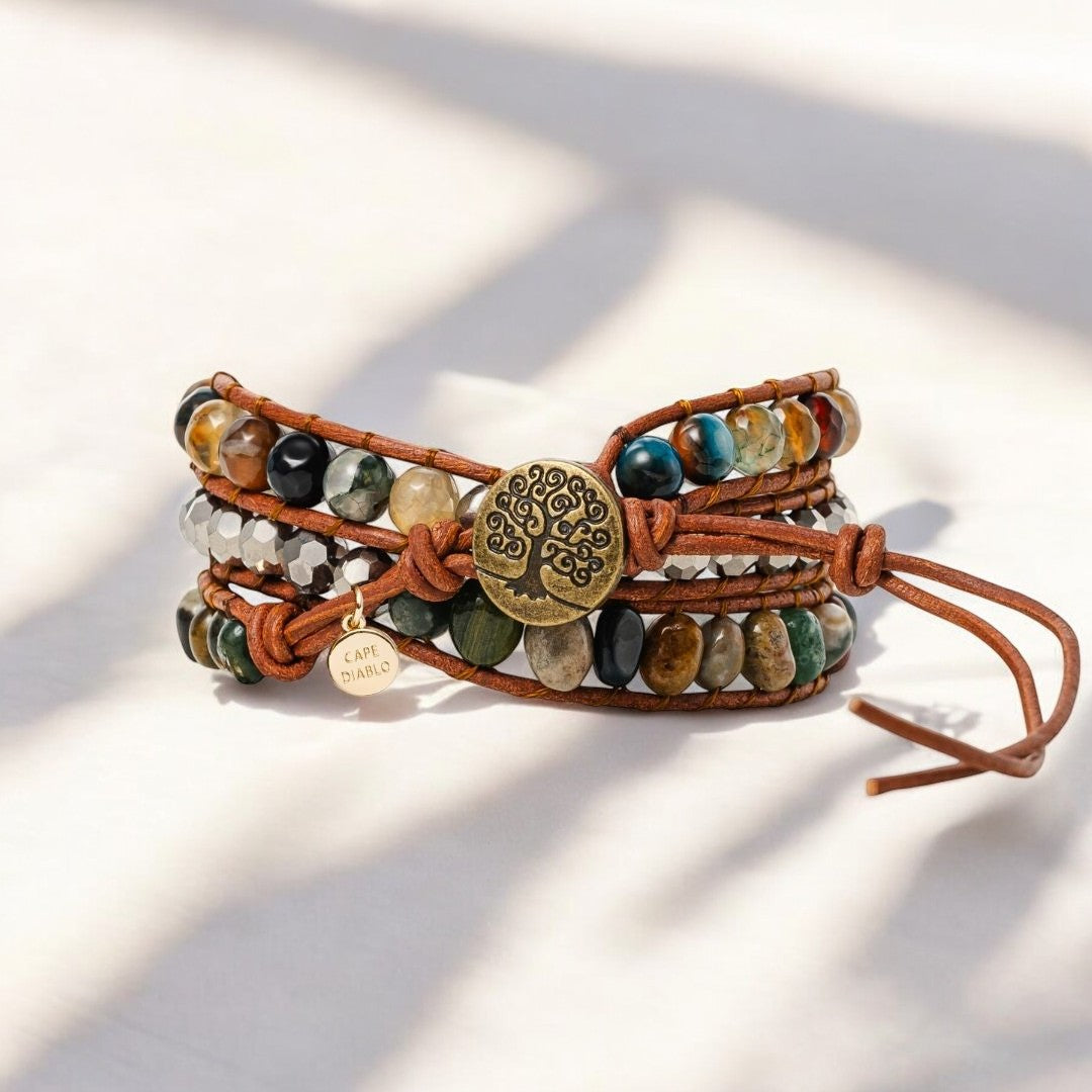Pulsera artesanal envolvente de ágata india