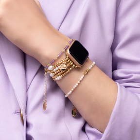 Correa elástica Apple Watch en color dorado y perlado