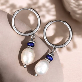 Pendientes de aro con perlas de lapislázuli plateado