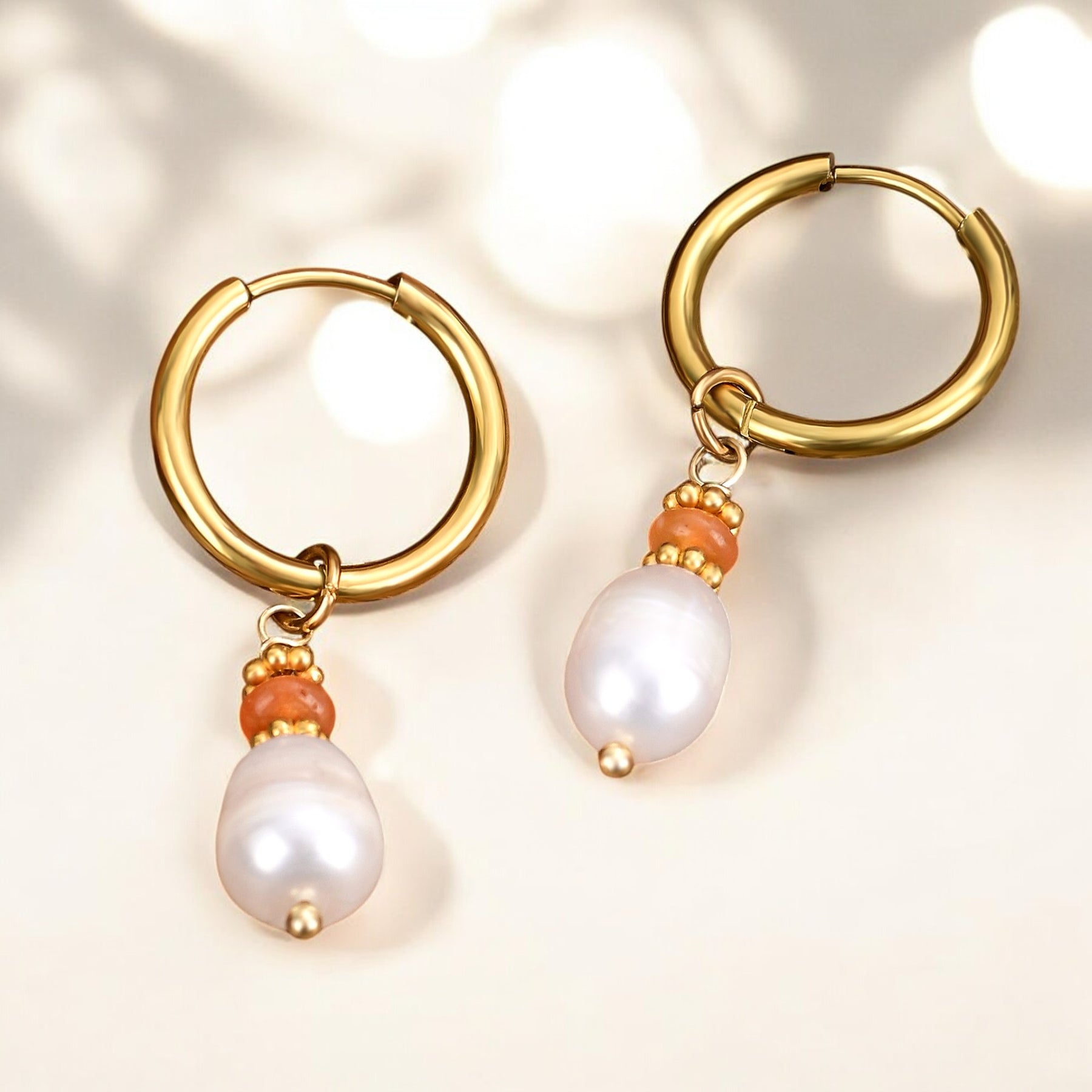 Pendientes de aro Golden Grace Pearl y Ágata Aventurina