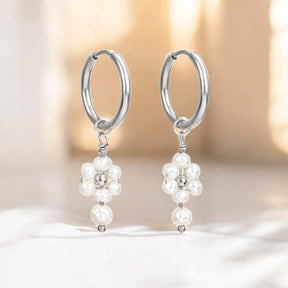 Pendientes de aro de ágata y perla Golden Grace