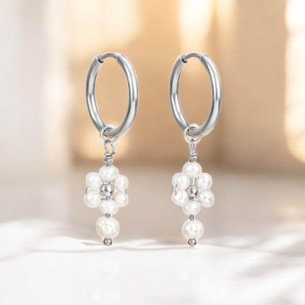 Pendientes de aro de ágata y perla Golden Grace