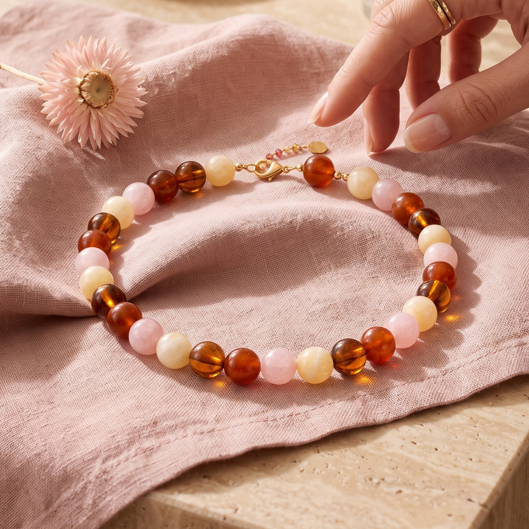 Collar grueso de cuentas rosas
