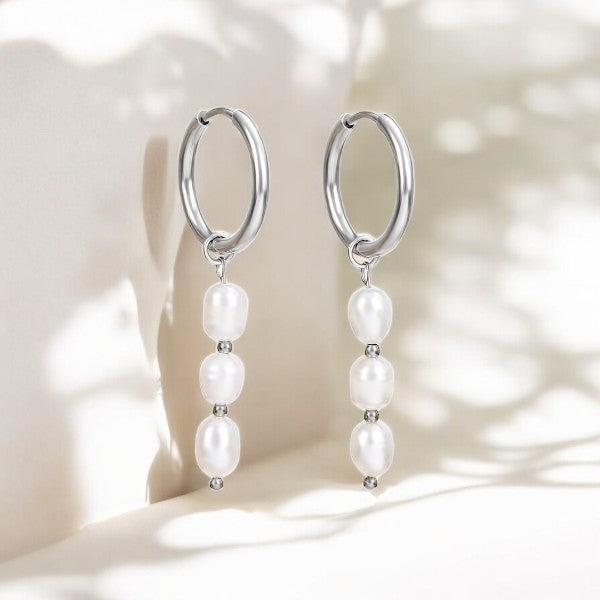 Pendientes de aro de ágata y perla Golden Grace