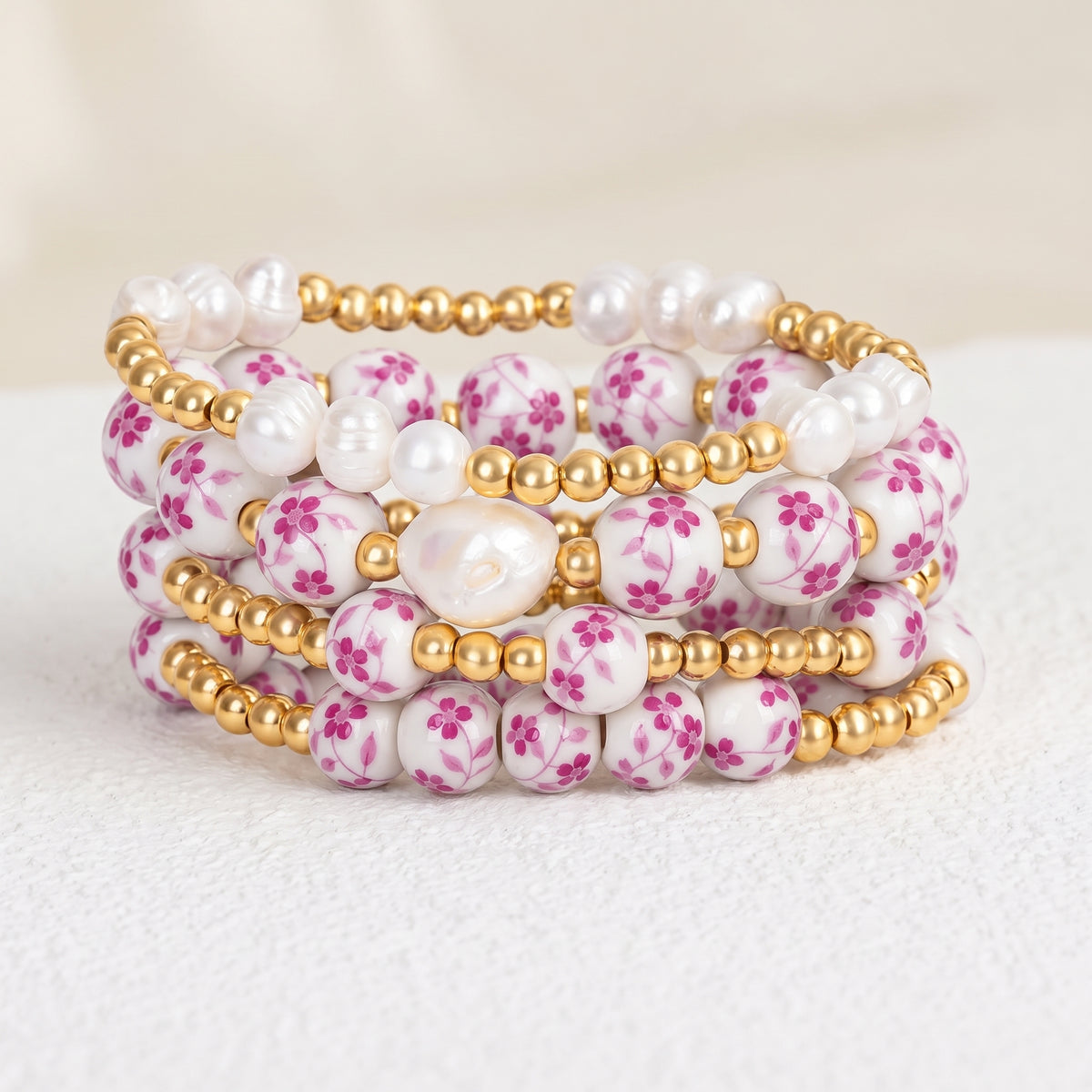 Conjunto de pulseras Porcelain Garden Rose Blossom