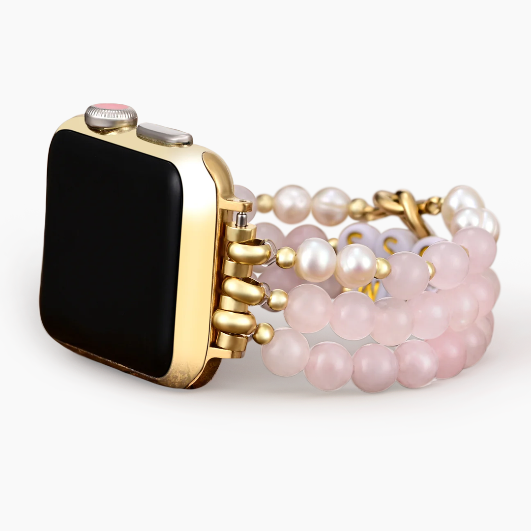 Correa elástica de cuarzo rosa personalizada para Apple Watch