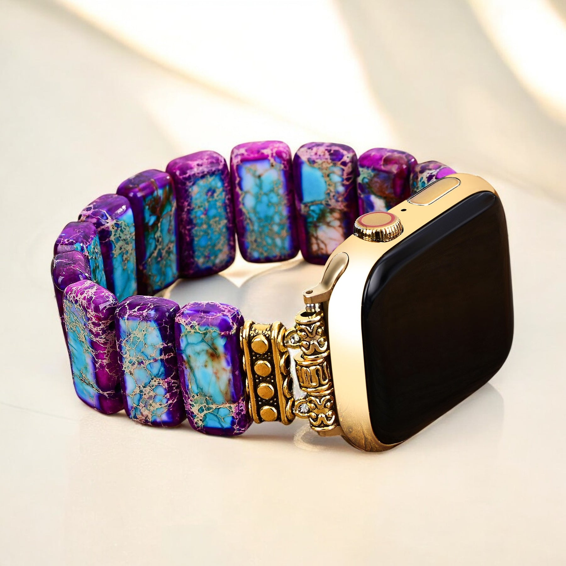Correa elástica de jaspe tibetano majestuoso para Apple Watch