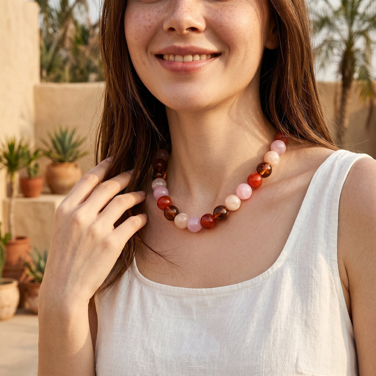 Collar grueso de cuentas rosas